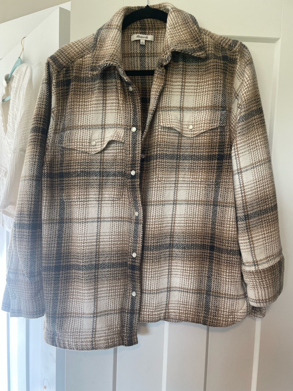 Madewell Brown Plaid Shacket - Cozy Button-Front Women's Top